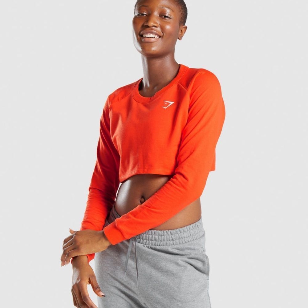 Gymshark Training Cropped Sweater Sweatshirt in Solar Orange Size Large